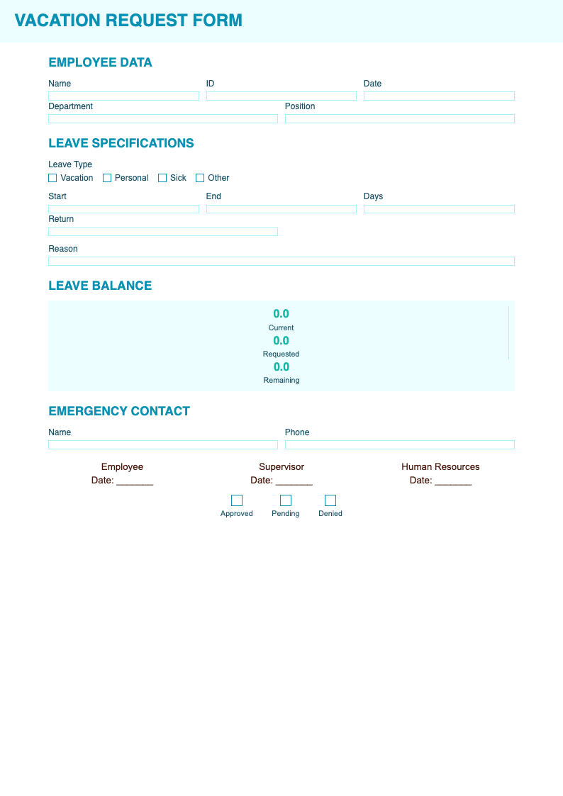 Medical professional leave form